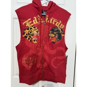 Ed Hardy‎ Men's Hoodie Vest Red Tiger/ Panther Size Medium NWT